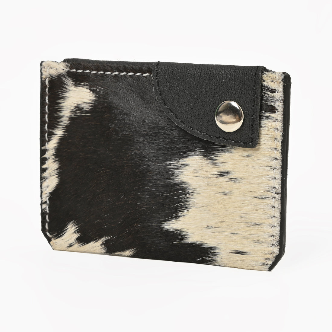 Western Cowhide Leather Snap Cardholder – Slim Hair-On Wallet with Button Closure