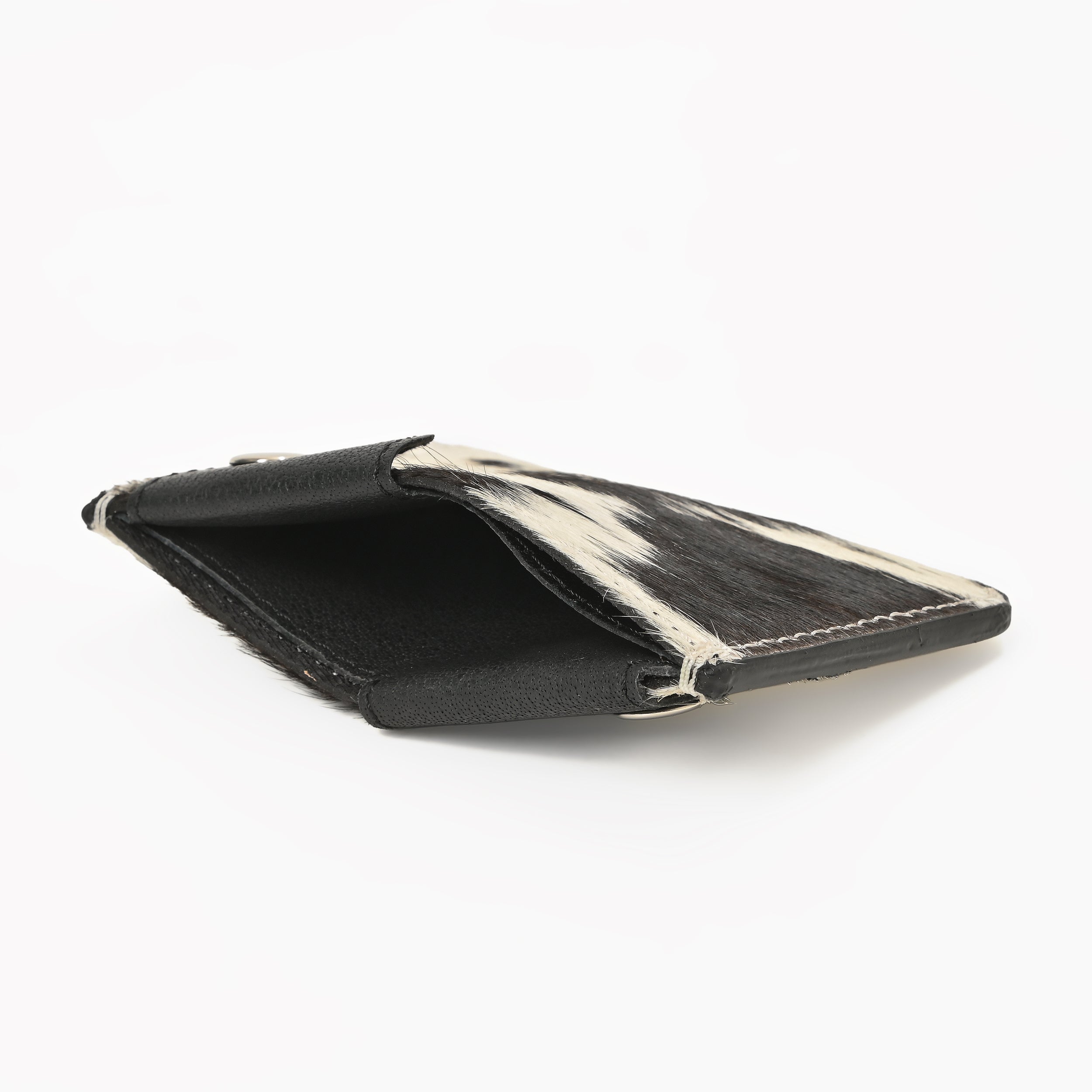 Western Cowhide Leather Snap Cardholder – Slim Hair-On Wallet with Button Closure