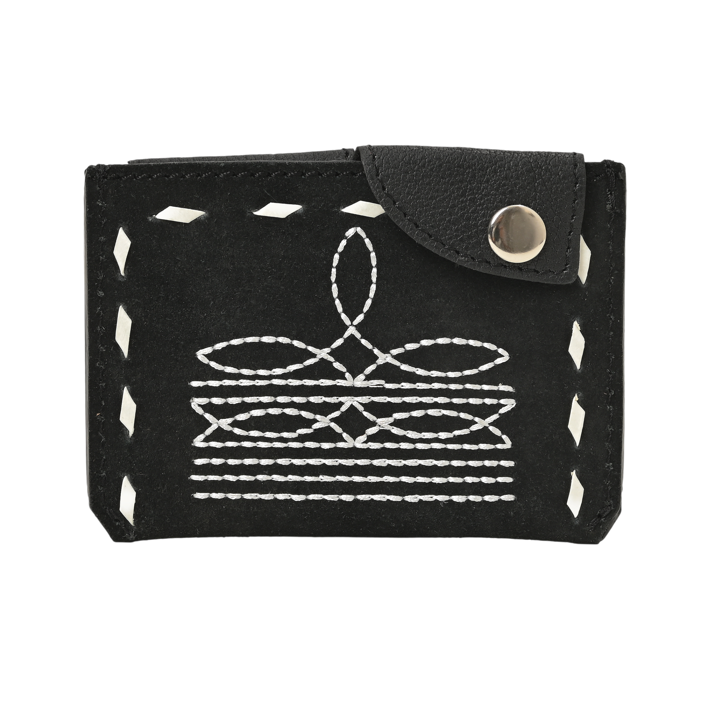 Boot Stitch Leather Snap Cardholder – Western Style Slim Wallet with Button Closure