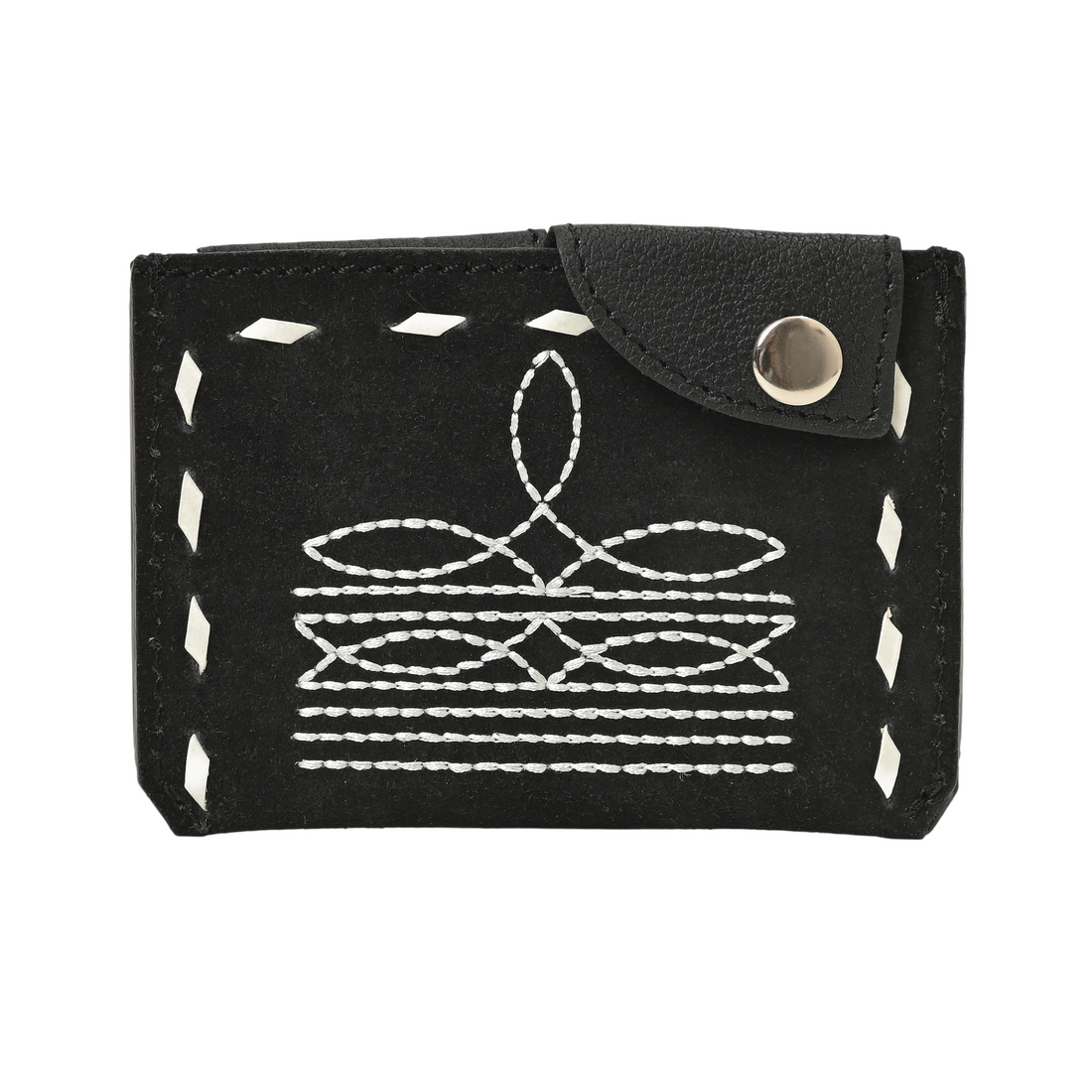 Boot Stitch Leather Snap Cardholder – Western Style Slim Wallet with Button Closure