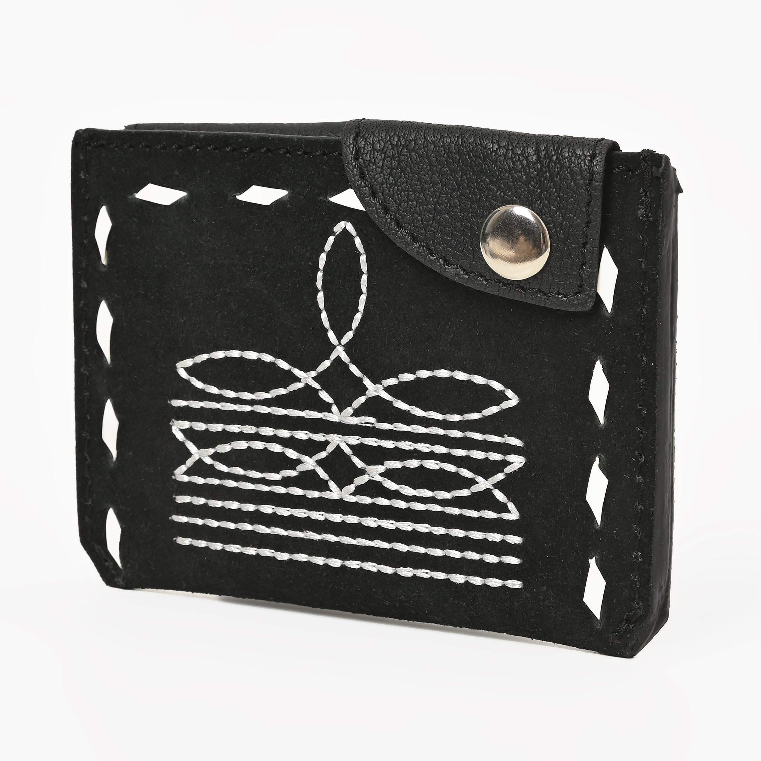 Boot Stitch Leather Snap Cardholder – Western Style Slim Wallet with Button Closure
