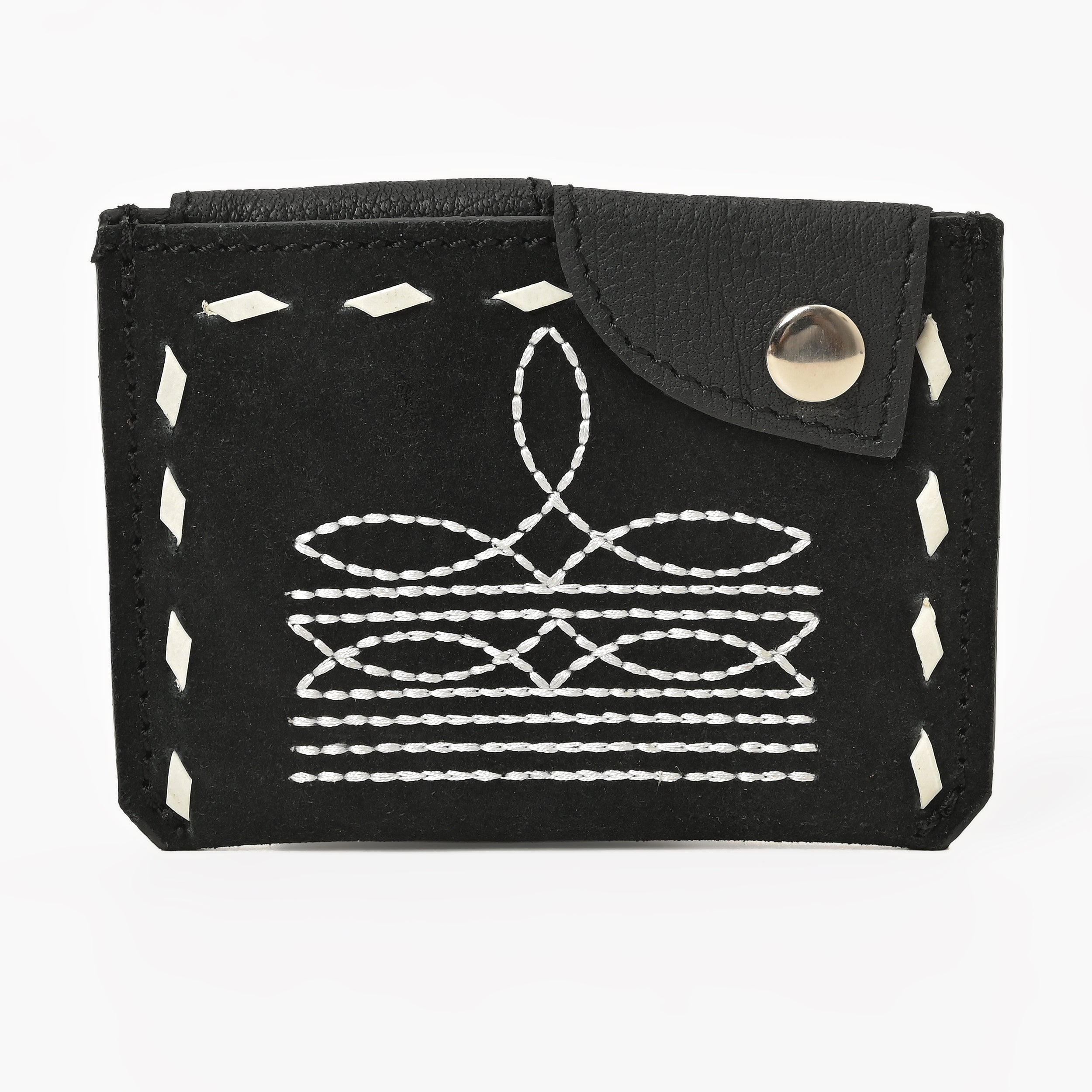 Boot Stitch Leather Snap Cardholder – Western Style Slim Wallet with Button Closure