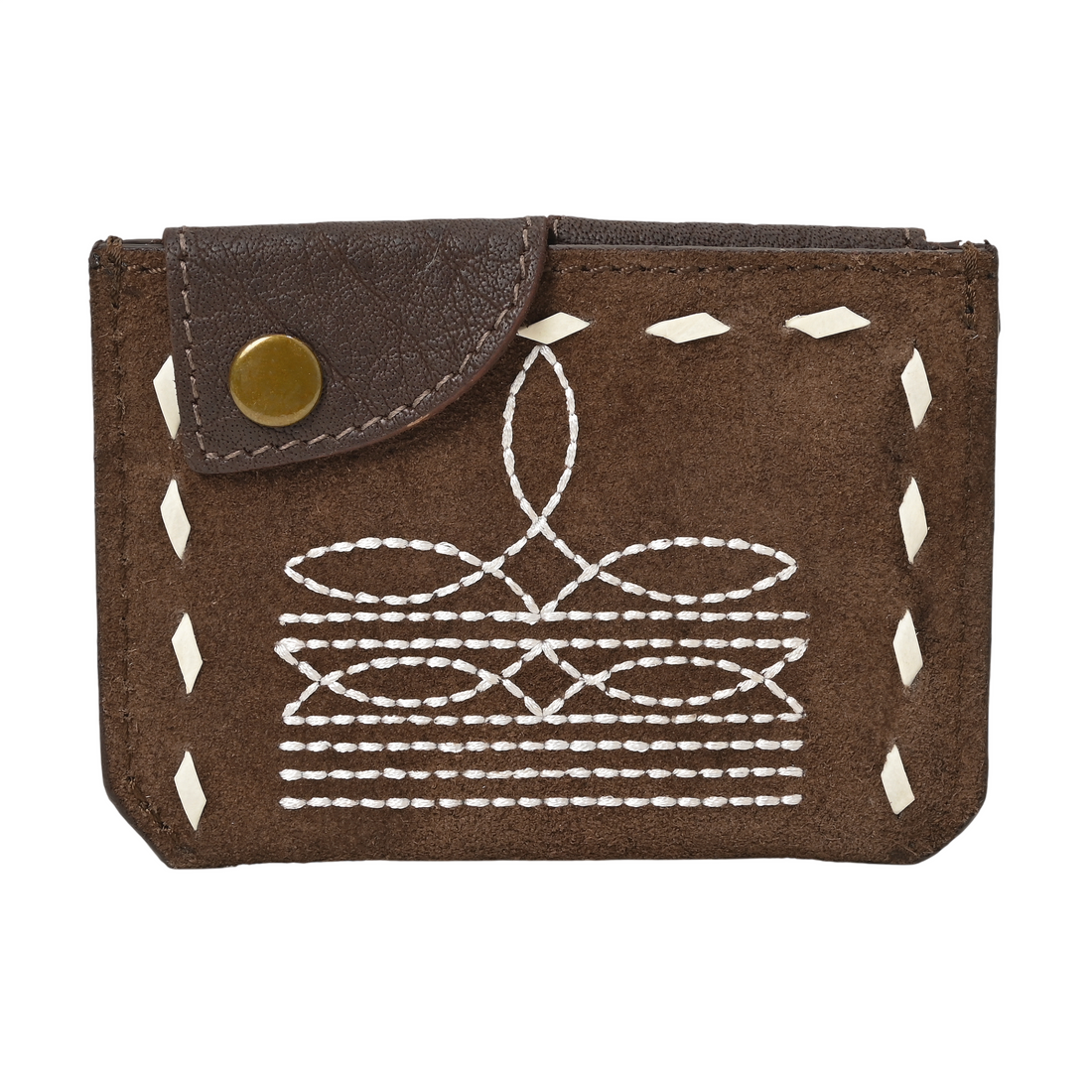 Boot Stitch Leather Snap Cardholder – Western Style Slim Wallet with Button Closure