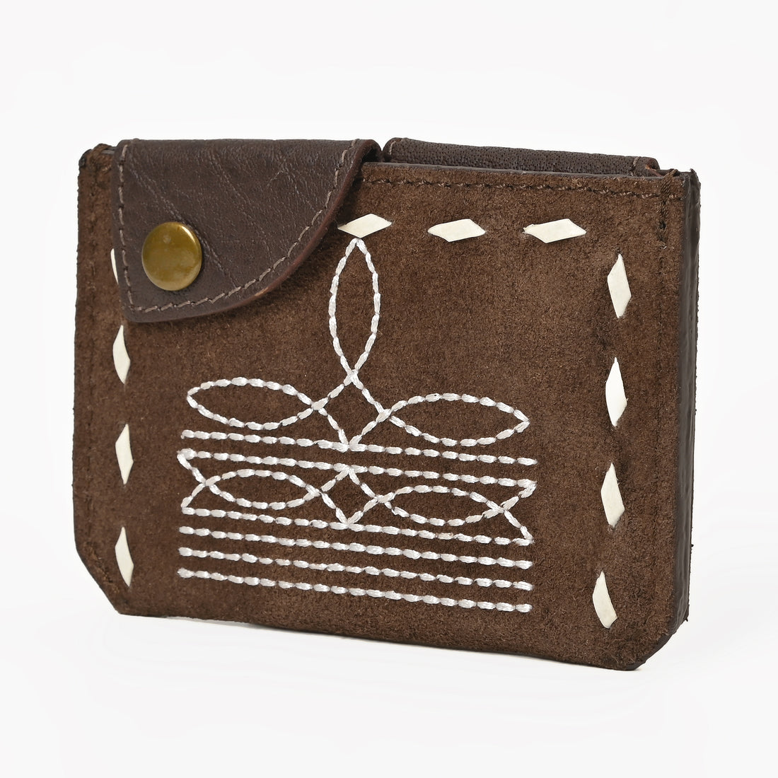 Boot Stitch Leather Snap Cardholder – Western Style Slim Wallet with Button Closure