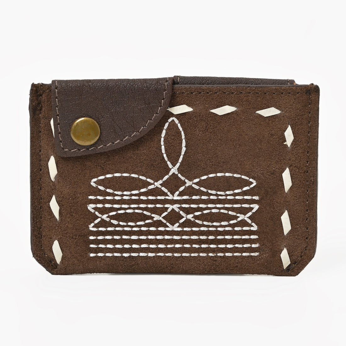 Boot Stitch Leather Snap Cardholder – Western Style Slim Wallet with Button Closure