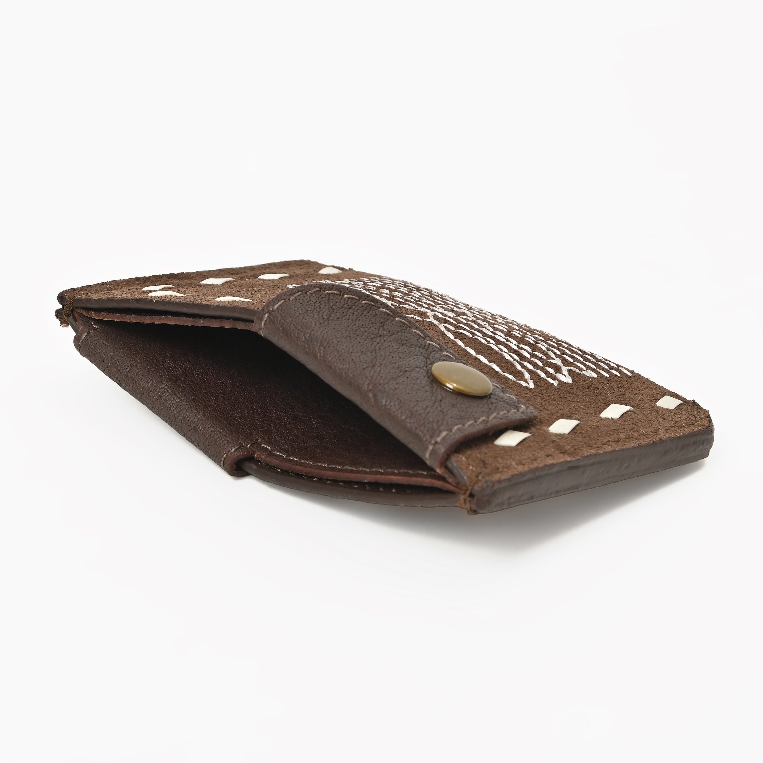 Boot Stitch Leather Snap Cardholder – Western Style Slim Wallet with Button Closure
