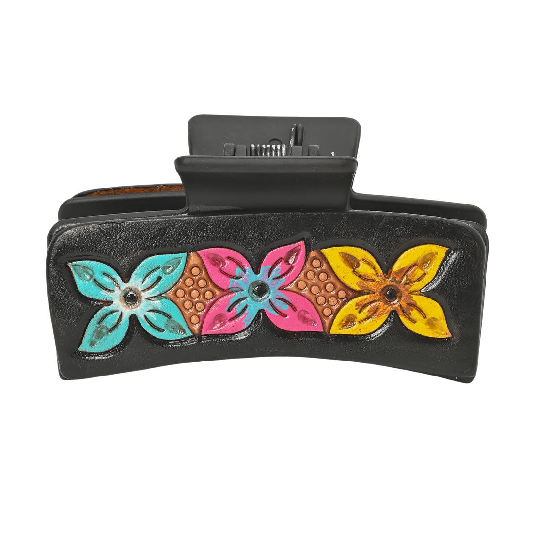Western Floral Hair Claw Clip – Colorful Leather-Inspired Strong Hold Hair Clamp