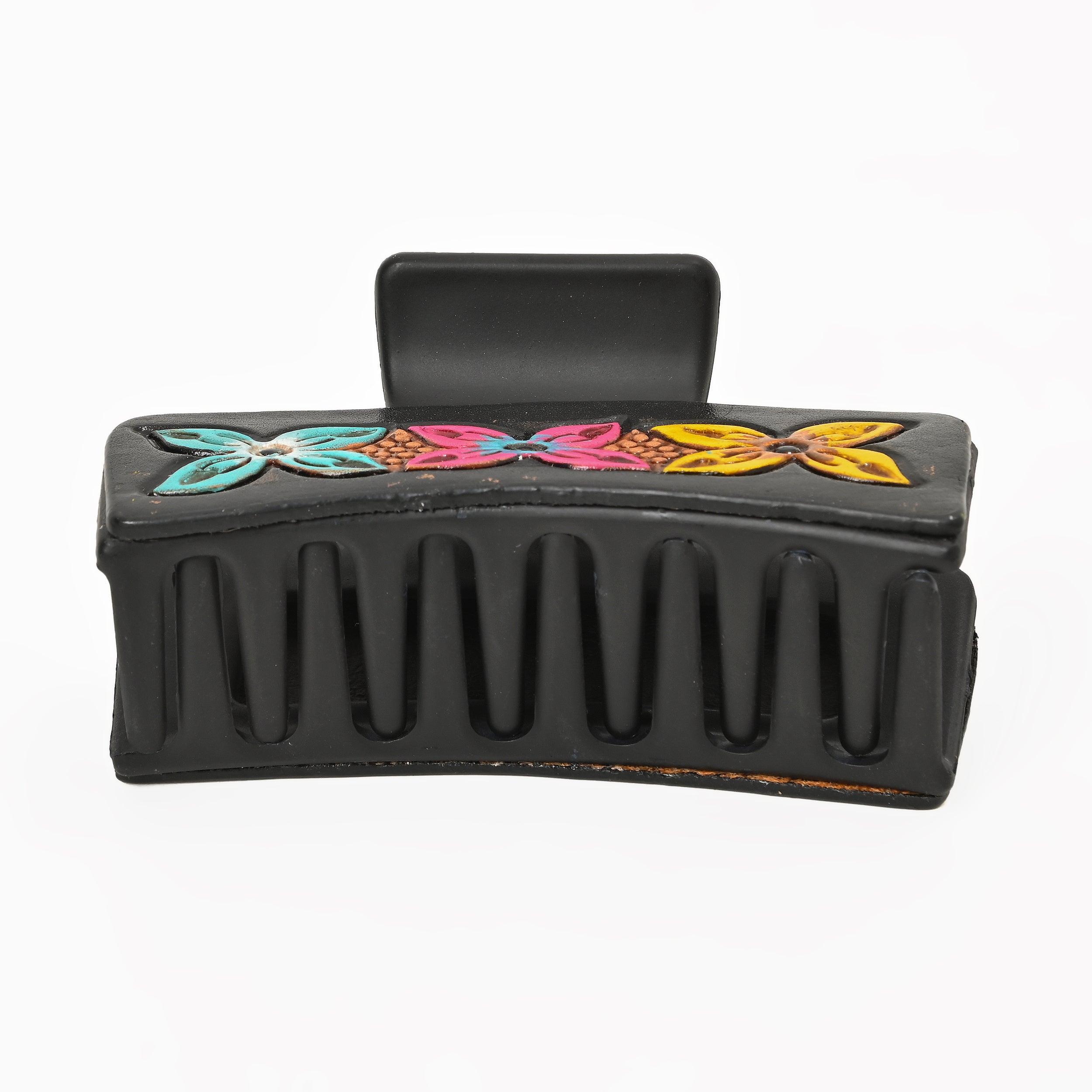 Western Floral Hair Claw Clip – Colorful Leather-Inspired Strong Hold Hair Clamp