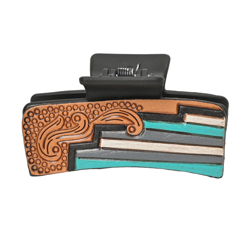 Western Stripe Hair Claw Clip – Turquoise Accent Strong Hold Hair Clamp