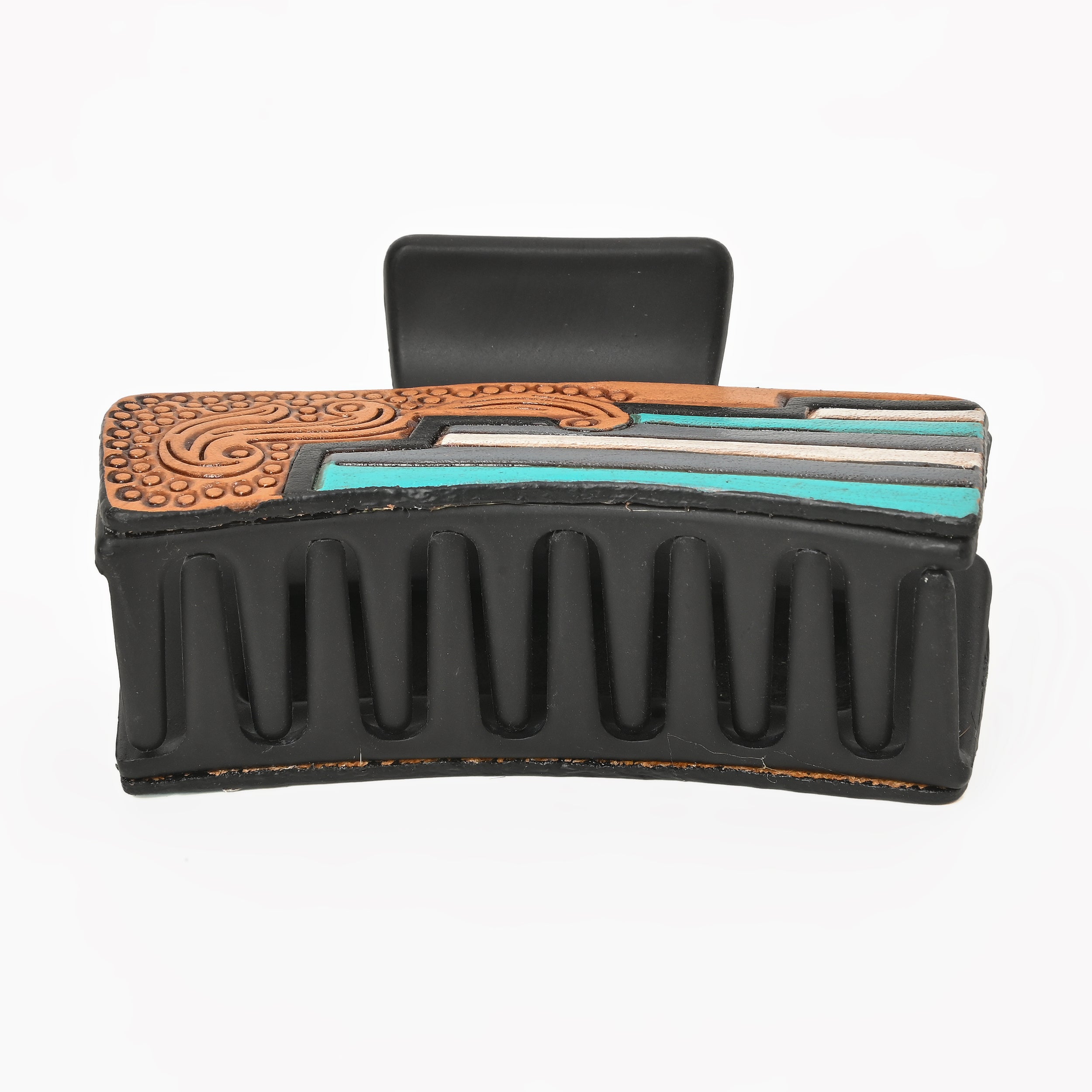 Western Stripe Hair Claw Clip – Turquoise Accent Strong Hold Hair Clamp