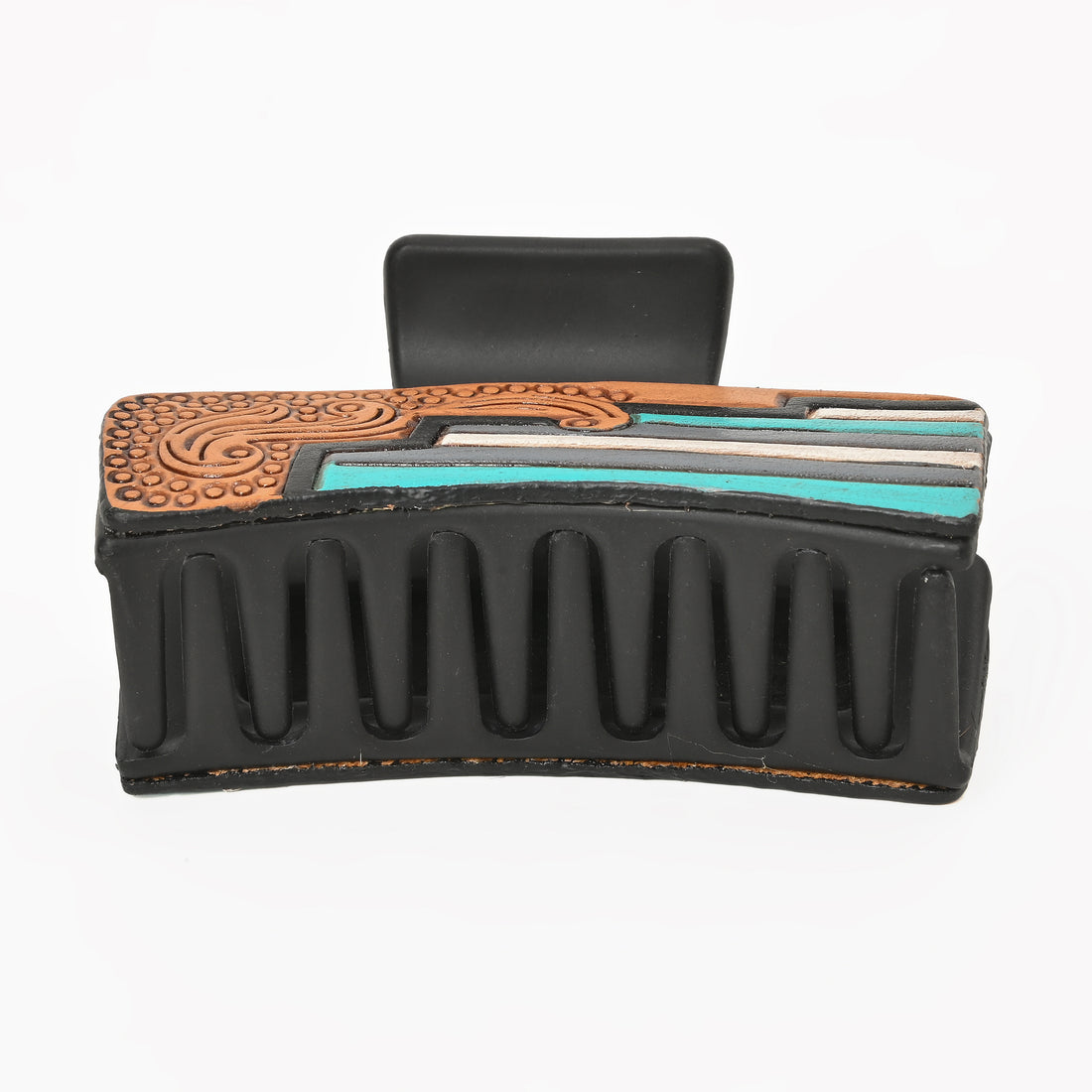 Western Stripe Hair Claw Clip – Turquoise Accent Strong Hold Hair Clamp