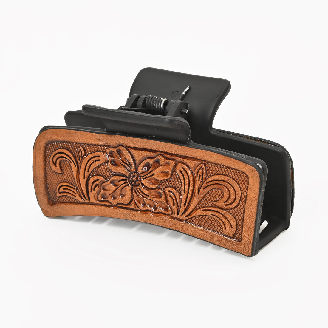 Western Tooled Floral Hair Claw Clip – Leather-Inspired Strong Hold Hair Clamp