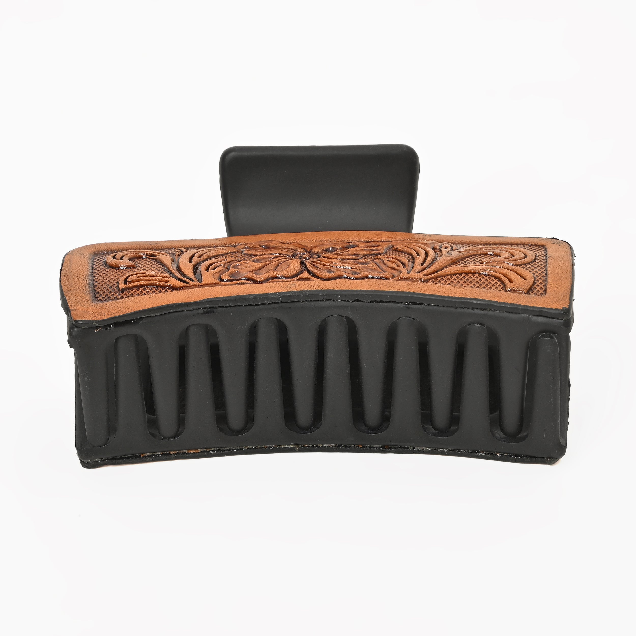 Western Tooled Floral Hair Claw Clip – Leather-Inspired Strong Hold Hair Clamp