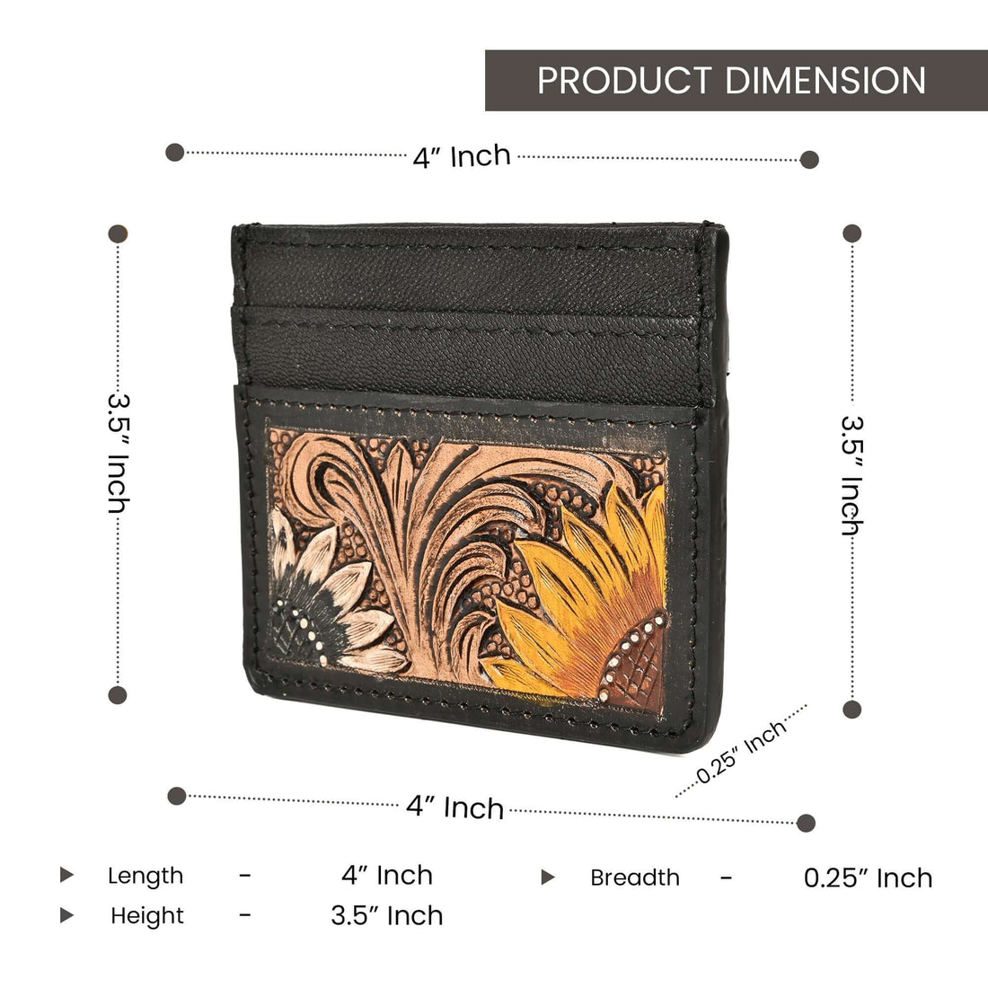 Sunflower Ridge Tooled Card Holder – Handcrafted Leather Wallet