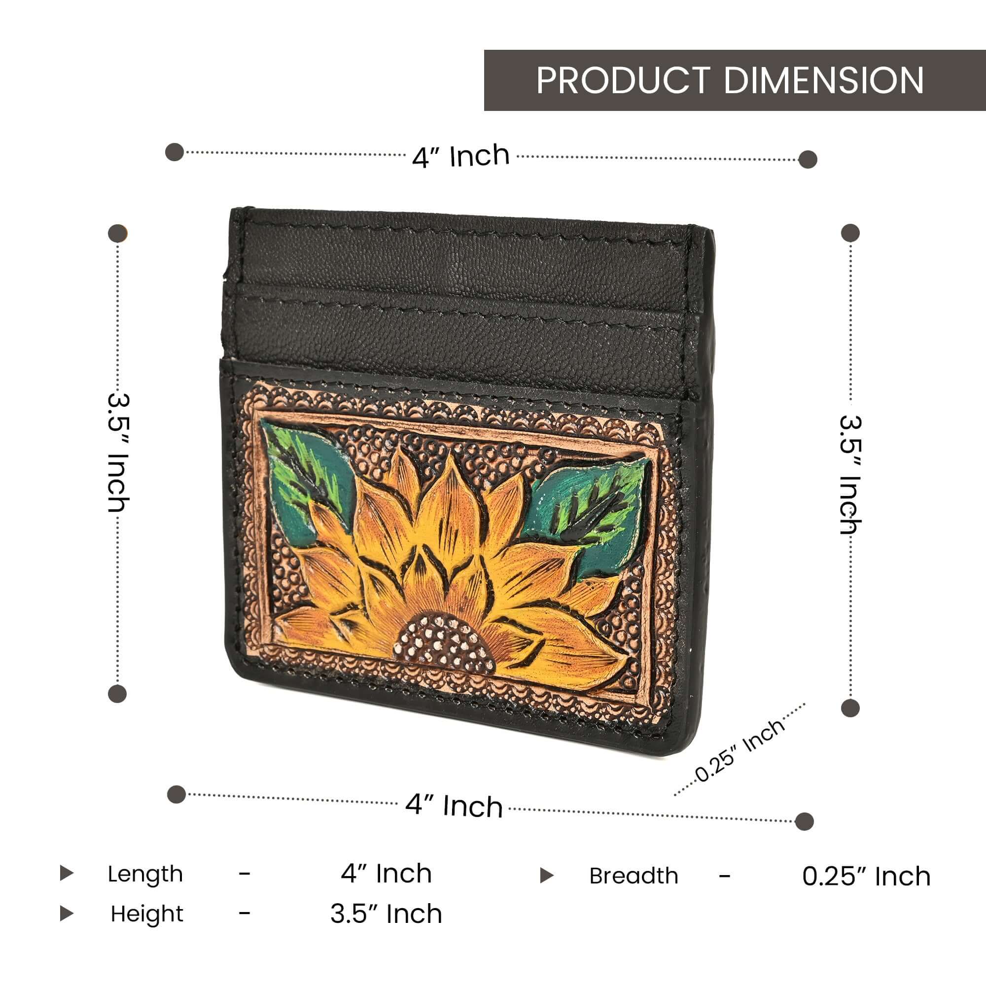 Golden Sunflower Tooled Card Holder – Handcrafted Leather