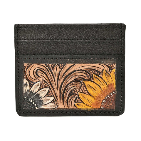 Sunflower Ridge Tooled Card Holder – Handcrafted Leather Wallet
