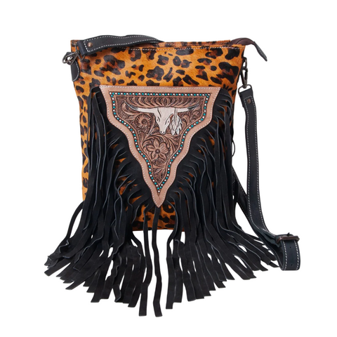 Sky Aztec Crossbody Bag – Cowhide & Tooled Leather