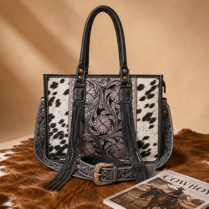 Western Cowhide Hair-On-Hide Leather Tote Bag