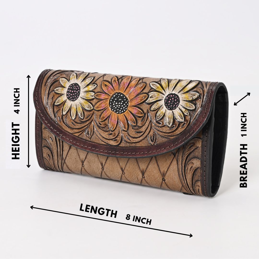 Cutie Brown Flower Tooled Wallet