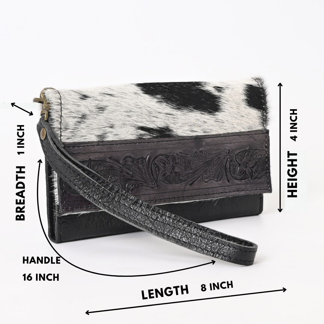Nester Cowhide Tooled Trifold Wallet Black