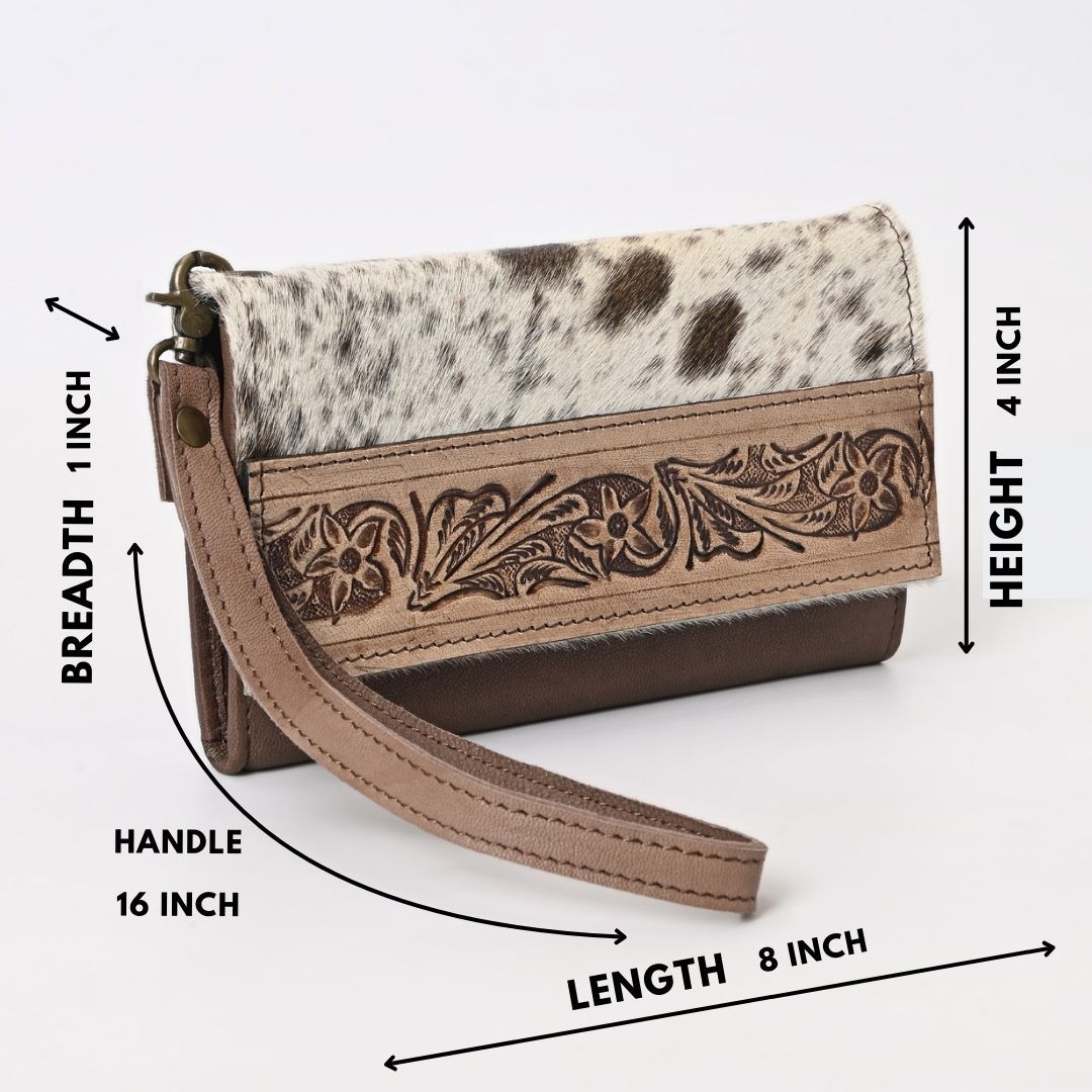 Nester Cowhide Tooled Trifold Wallet Brown